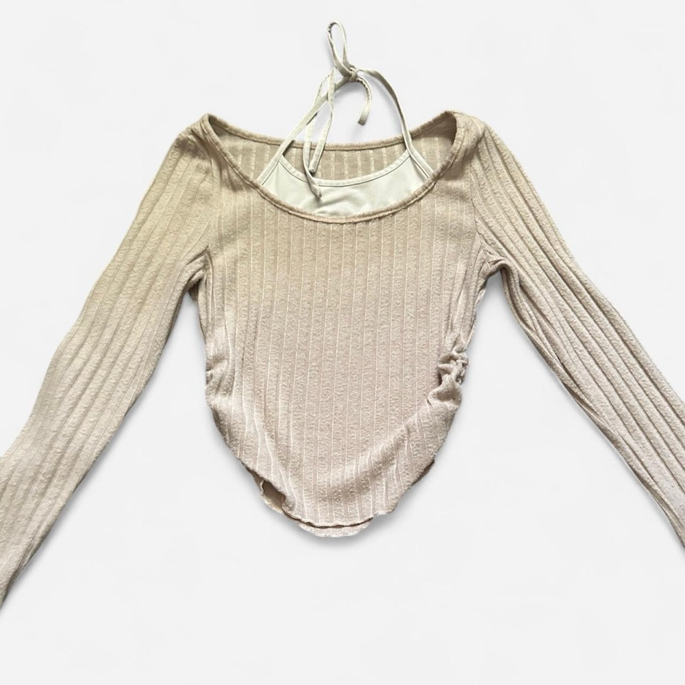 SHEIN Beige Ribbed Long Sleeve Top